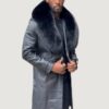 Men’s Leather Trench Peacoat Black With Black Fox - Image 2