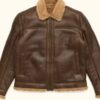 Men’s Shearling Leather Brown Bomber Jacket - Image 2