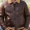 Men’s Shearling Leather Brown Bomber Jacket