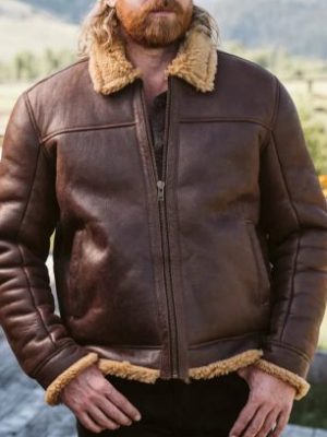 Men’s Shearling Leather Brown Bomber Jacket
