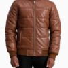 Men’s Lucas Brown Leather Puffer Bomber Jacket - Image 2