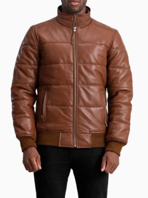 Men’s Lucas Brown Leather Puffer Bomber Jacket