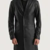 Men’s Mateo Black Leather Single Breasted Coat - Image 2