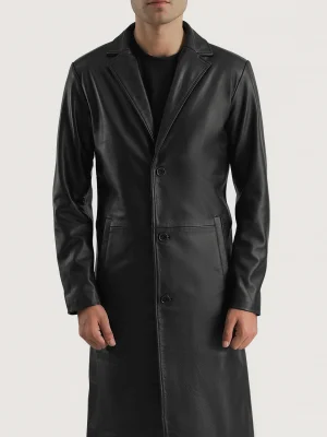 Men’s Mateo Black Leather Single Breasted Coat