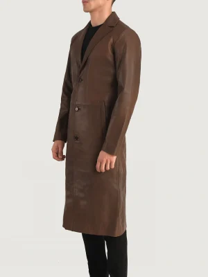 Men’s Mateo Brown Leather Single Breasted Coat
