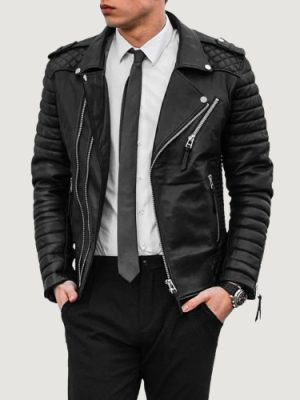 Men’s Matt Black Motorcycle Leather Biker Jacket