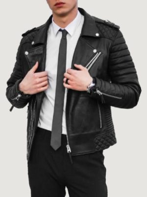 Men’s Matt Black Motorcycle Leather Biker Jacket