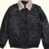Men’s Maverick Leather Black Bomber Jacket - Image 2
