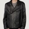 Men’s Morris Embellished Black Leather Moto Jacket - Image 2