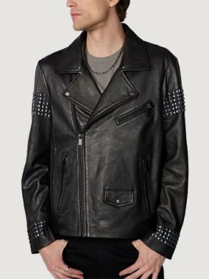 Men’s Morris Embellished Black Leather Moto Jacket