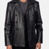 Men’s Mr Bailey Black Leather Naval Peacoat - Image 2