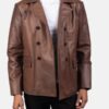 Men’s Mr Bailey Brown Leather Naval Peacoat - Image 2