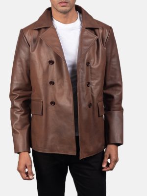 Men’s Mr Bailey Brown Leather Naval Peacoat