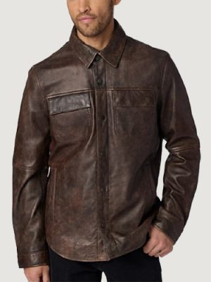 Men’s Nathan Genuine Brown Leather Shirt Jacket
