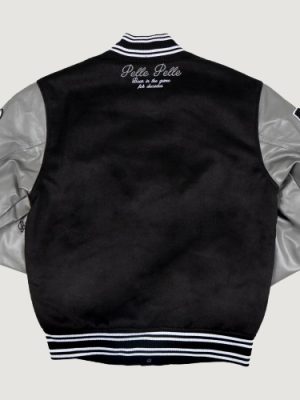 Men’s Pelle Pelle World Famous Black Wool and Leather Varsity Jacket