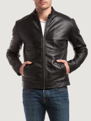 Men’s Premium Black Cafe Racer Leather Jacket