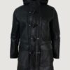 Men’s Real Hood Duffle Jacket Black Fur Warm Winter