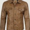 Men’s Real Leather Camel Brown Trucker Jacket