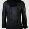 Men’s Real Shearling German Navy Sheepskin Double Breasted Jacket Black