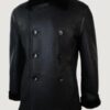 Men’s Real Shearling German Navy Sheepskin Double Breasted Jacket Black - Image 2