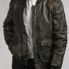 Men’s Rebel Leather Distressed Black Bomber Jacket