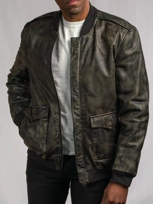 Men’s Rebel Leather Distressed Black Bomber Jacket