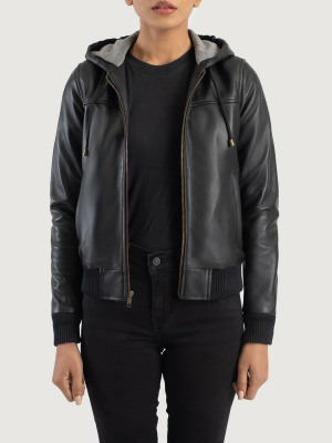 Women’s Rebella Black Hooded Leather Bomber Jacket