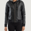Women’s Rebella Black Hooded Leather Bomber Jacket