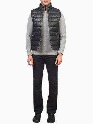Men’s Reeves Black Leather Puffer Vest