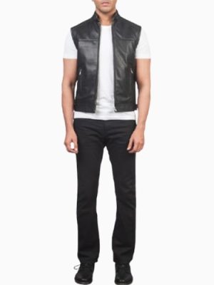 Men’s Roland Black Leather Biker Vest