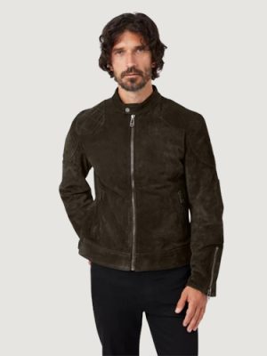 Men’s Roughout Suede Outlaw Jacket in Dark Major Brown