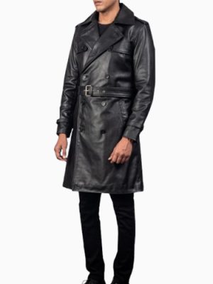 Men’s Royson Black Leather Duster Coat