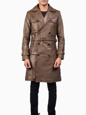 Men’s Royson Brown Leather Duster Coat