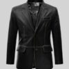Men’s Rubbed Black Leather Blazer