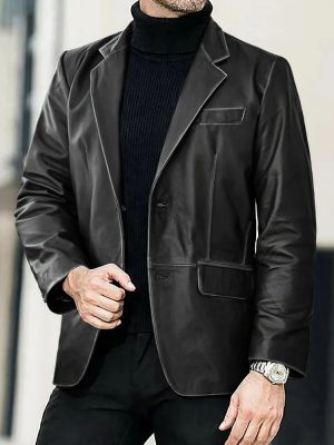 Men’s Rubbed Black Leather Blazer