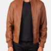 Men’s Shane Brown Leather Bomber Jacket - Image 2