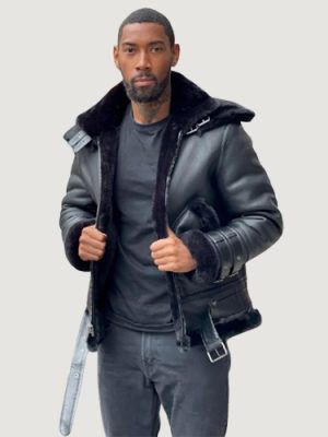 Men’s Shearling Black Aviator Double Collar