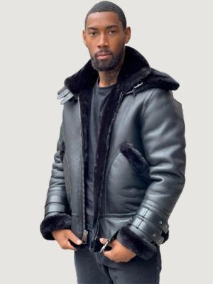 Men’s Shearling Black Aviator Double Collar
