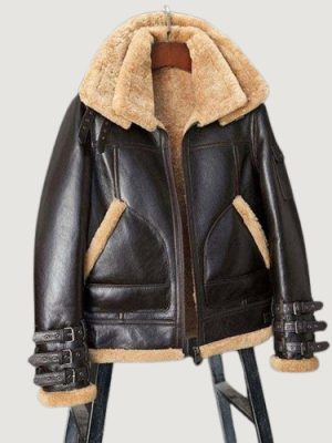 Men’s Shearling Black Coat B3 Bomber Jacket Short Fur Coat Fashion Motorcycle Jacket
