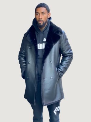 Men’s Shearling- Black 3/4 Peacoat Style