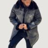 Men’s Shearling- Black 3/4 Trench With Pocket - Image 2