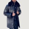 Men’s Shearling- Black 3/4 Trench With Pocket