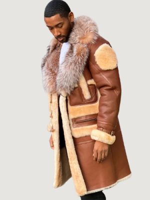 Men’s Shearling Brown Cognac With Crystal Fox No Hood