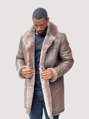 Men’s Shearling- Brown 3/4 Peacoat Style