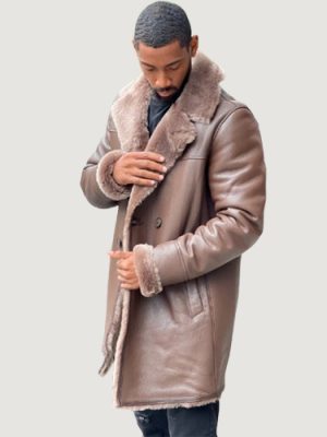 Men’s Shearling- Brown 3/4 Peacoat Style
