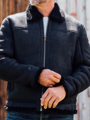 Men’s Shearling Leather Black Bomber Jacket
