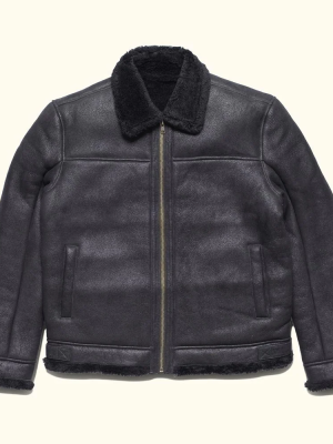 Men’s Shearling Leather Black Bomber Jacket