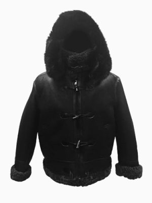 Men’s Shearling Sheepskin Aviator Black Jacket- B3 With Toggles Style
