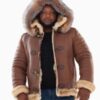 Men’s Shearling Sheepskin Aviator Brown Jacket- B3 With Toggles Style