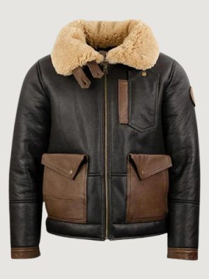 Men’s Shearling Sheepskin Bomber Black Leather Jacket